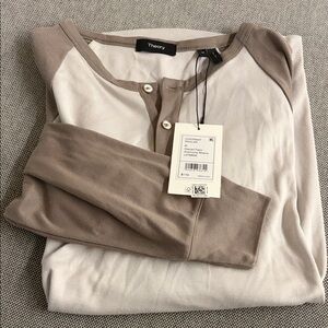 Theory Taupe and Off-White Long Sleeve Top